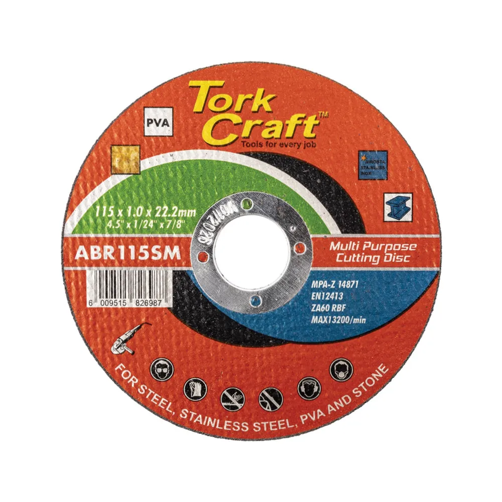 TORK CRAFT CUTTING DISC MULTI PURPOSE 115 X1.0 X 22.2MM FOR STEEL SS PVA STONE