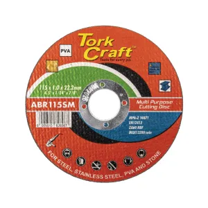 TORK CRAFT CUTTING DISC MULTI PURPOSE 115 X1.0 X 22.2MM FOR STEEL SS PVA STONE
