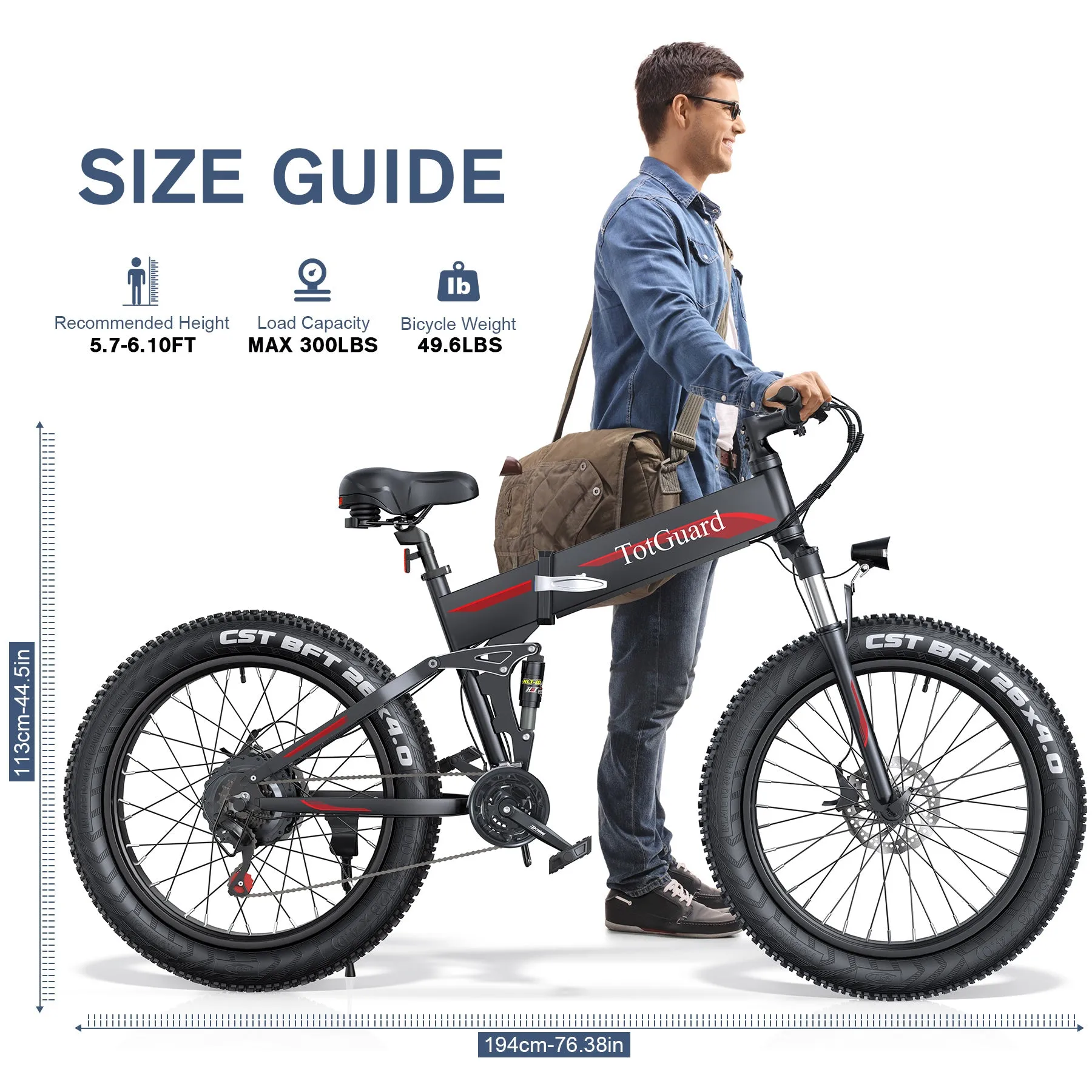 TotGuard Pioneer All Terrain Folding Fat Tire Electric Bike