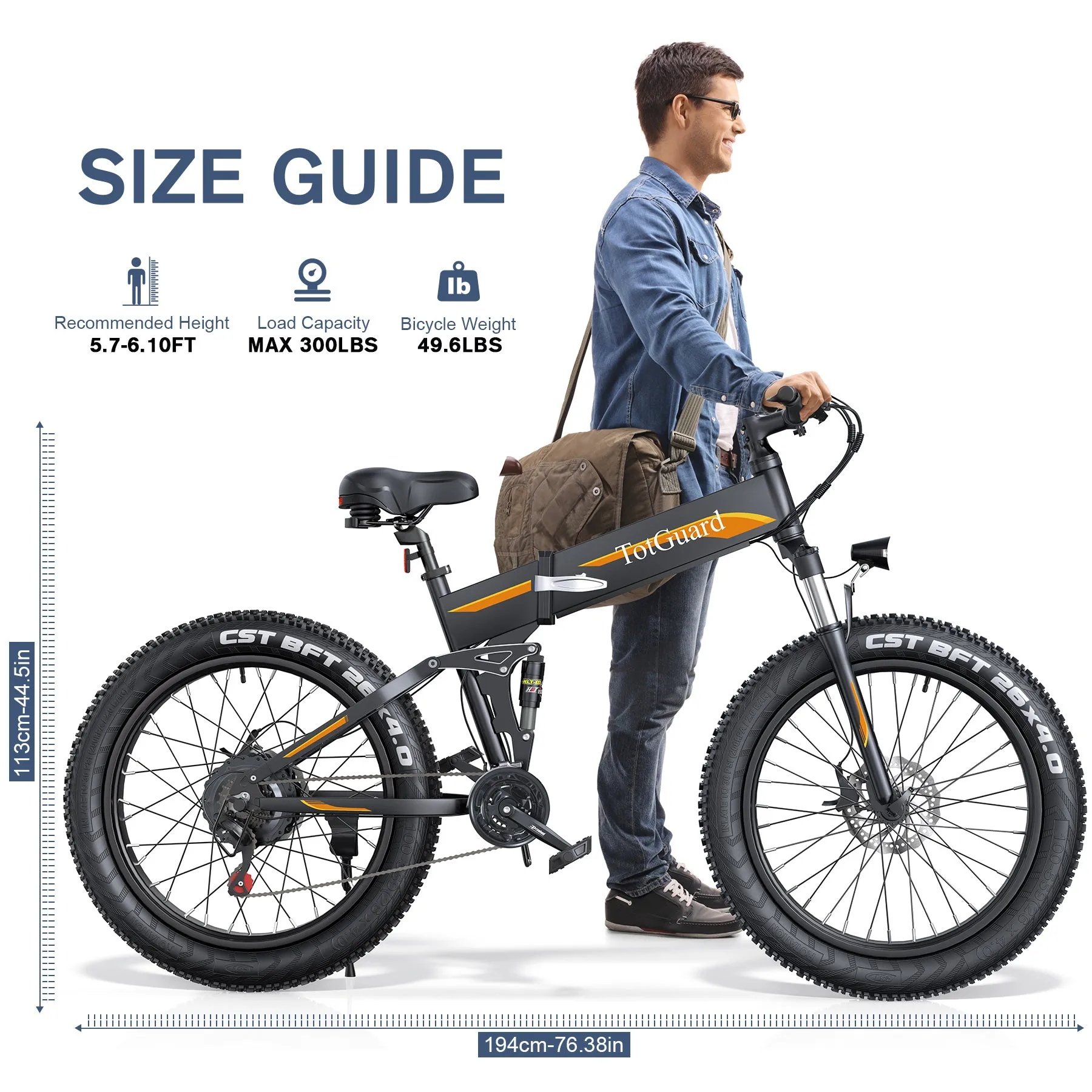 TotGuard Pioneer All Terrain Folding Fat Tire Electric Bike