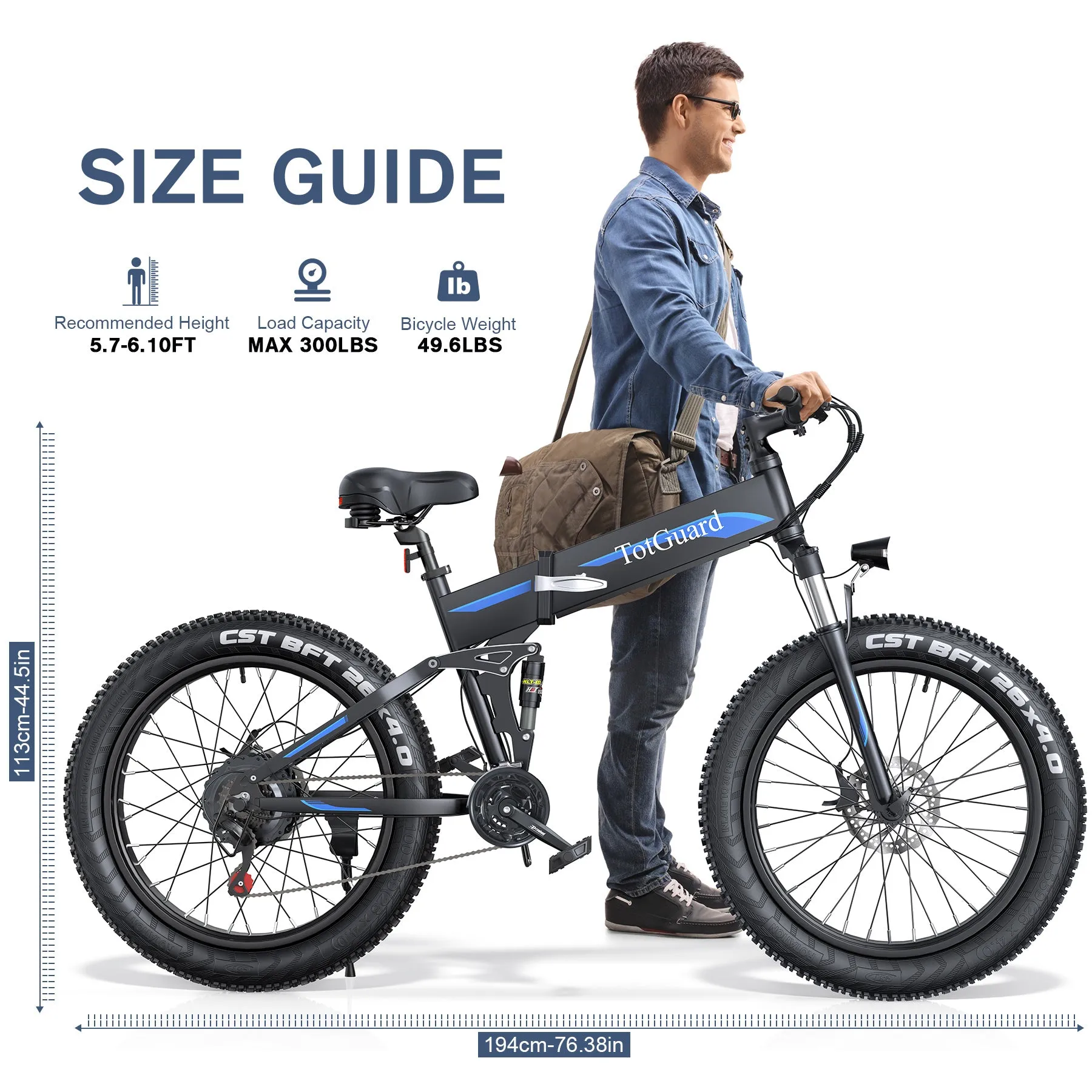 TotGuard Pioneer All Terrain Folding Fat Tire Electric Bike