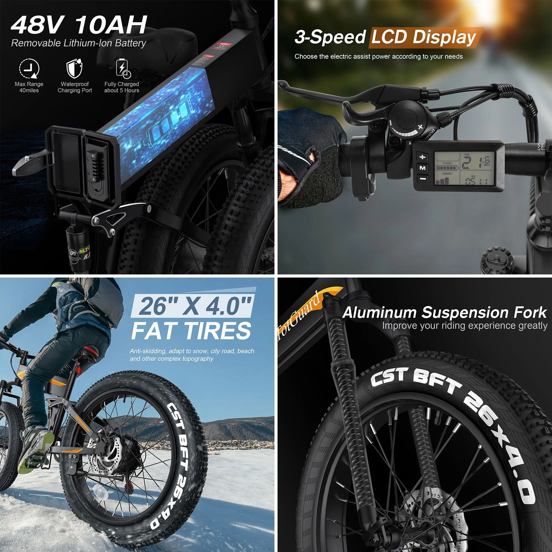 TotGuard Pioneer All Terrain Folding Fat Tire Electric Bike