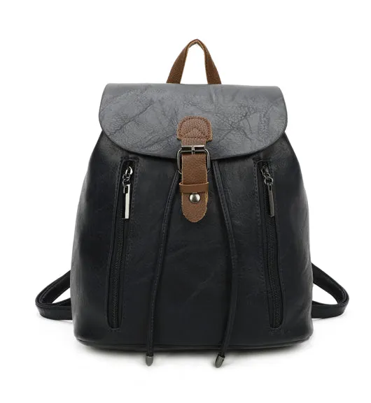 Two tone backpack with leather trim