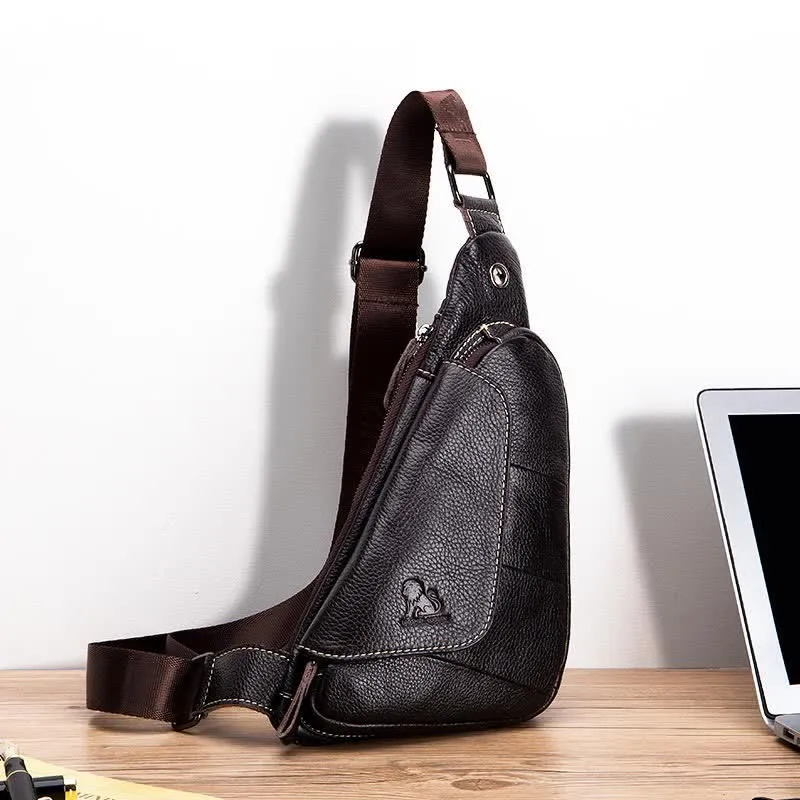 Vintage Leather Crossbody Sling Backpack Chest Bag Travel Hiking Daypack