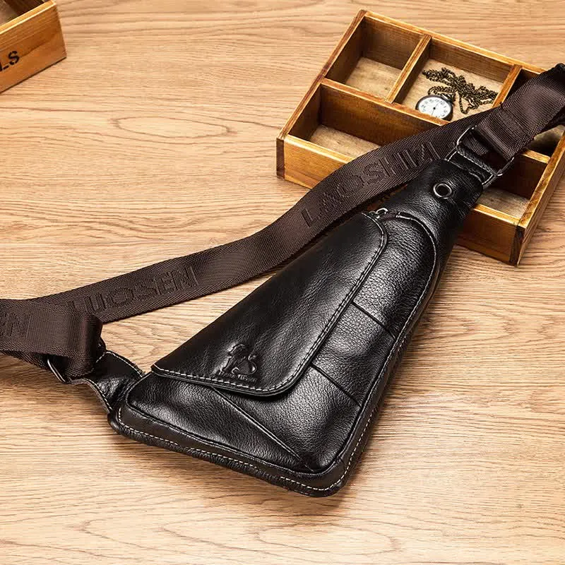 Vintage Leather Crossbody Sling Backpack Chest Bag Travel Hiking Daypack