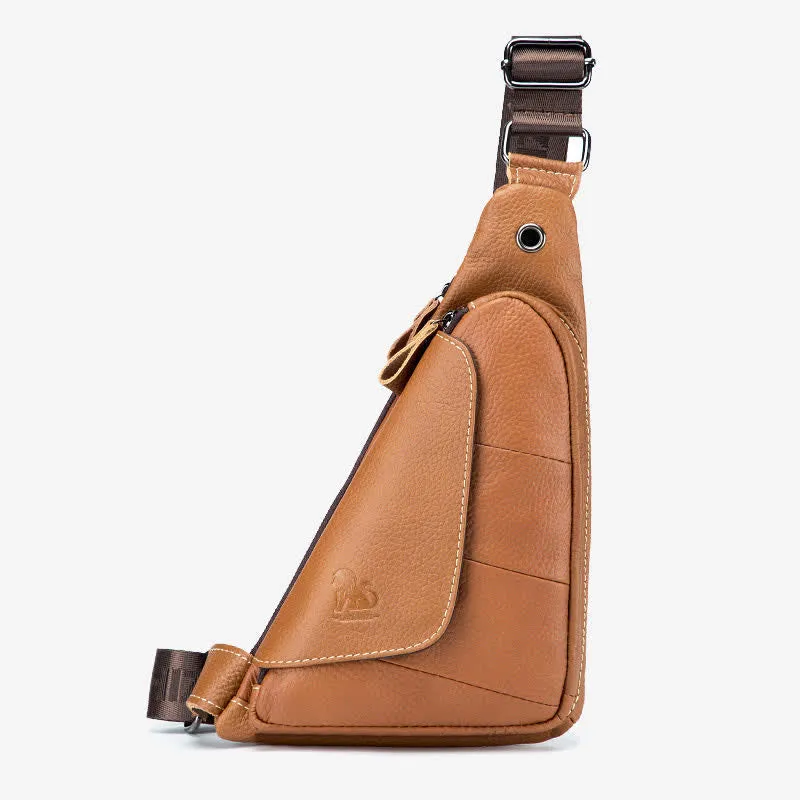 Vintage Leather Crossbody Sling Backpack Chest Bag Travel Hiking Daypack