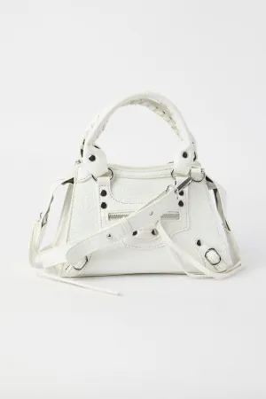 White Croc Top Handle Crossbody Bag