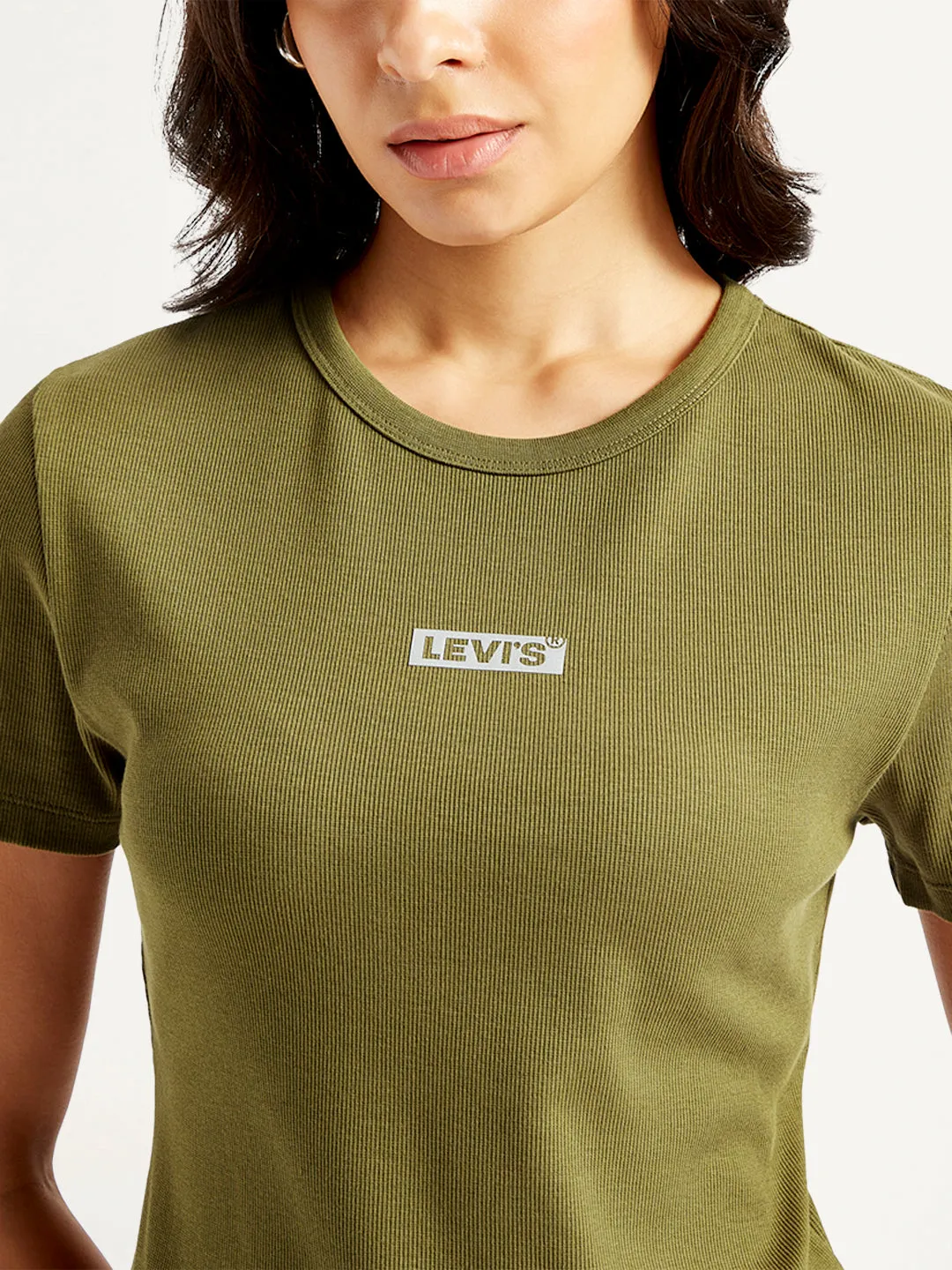 Women's Solid Green Crew Neck T-shirt