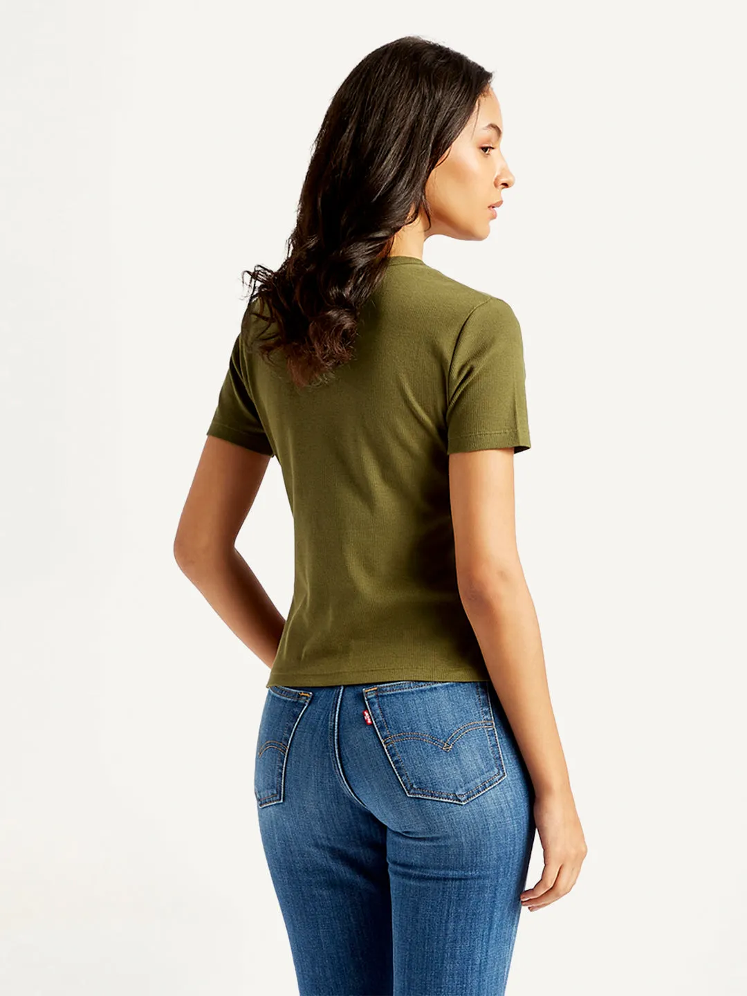 Women's Solid Green Crew Neck T-shirt