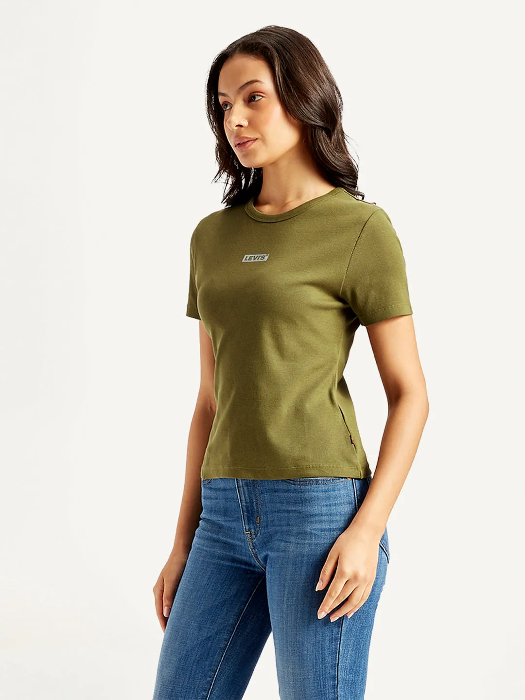 Women's Solid Green Crew Neck T-shirt