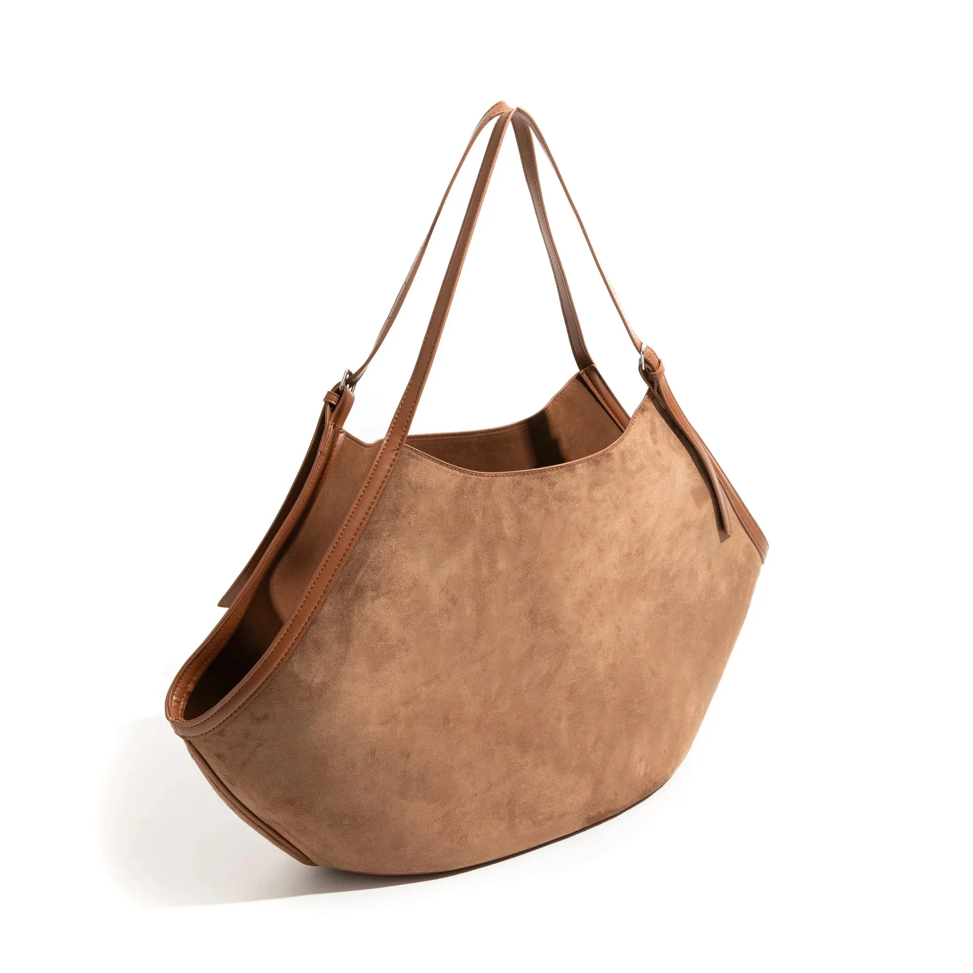 Women's Vintage Faux Suede Large Tote Bag Unique Shell Shape 2pcs Bag   Purse Insert