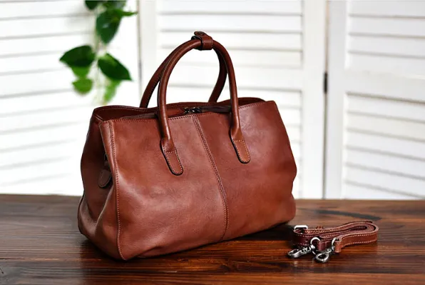 YAAGLE Women Large Capacity Multi-interlayers Tanned Leather Top-handle Bag YG8608