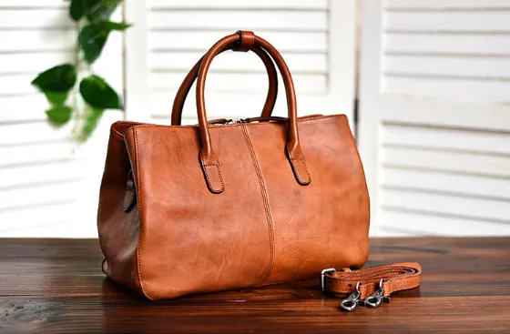 YAAGLE Women Large Capacity Multi-interlayers Tanned Leather Top-handle Bag YG8608