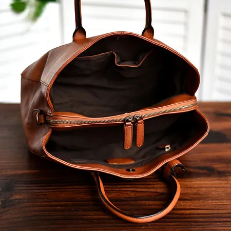 YAAGLE Women Large Capacity Multi-interlayers Tanned Leather Top-handle Bag YG8608