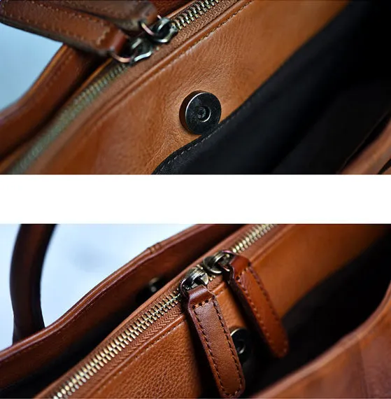 YAAGLE Women Large Capacity Multi-interlayers Tanned Leather Top-handle Bag YG8608
